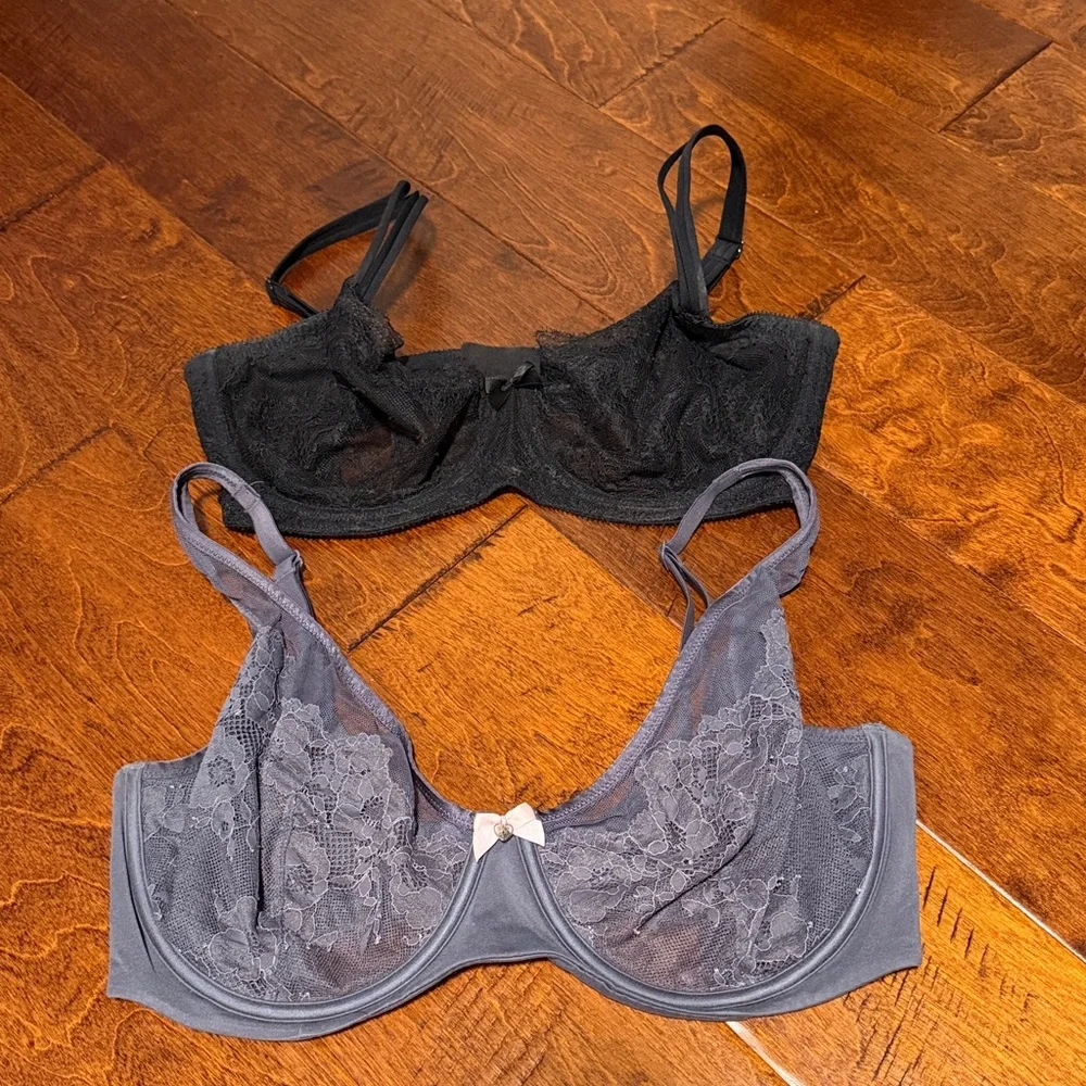 Victoria's Secret Black and Gray Lace Bras 36DDD - Picture 2 of 8